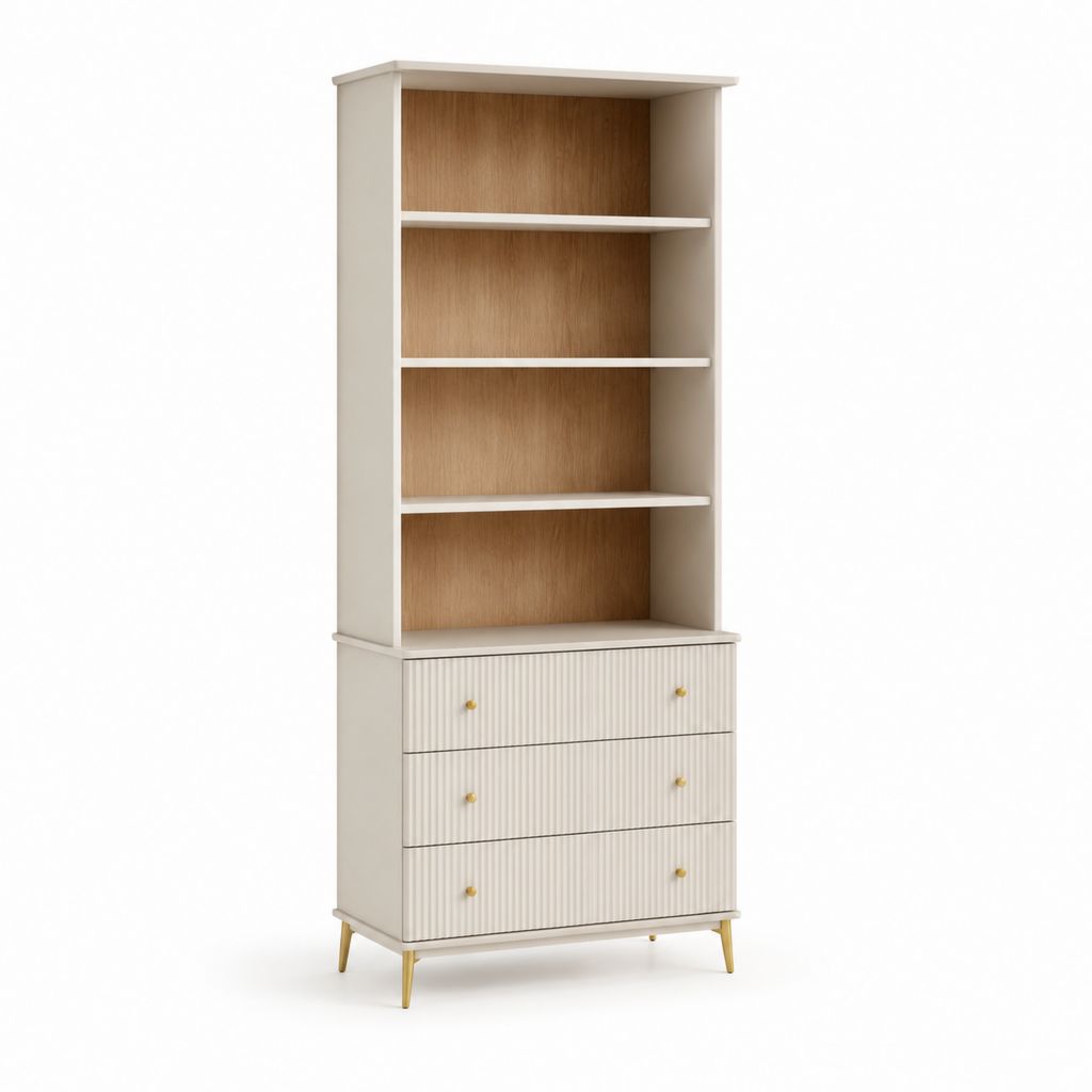 Libreria con cassettiera bianco e rovere in MDF 80 x 40 x 190 cm