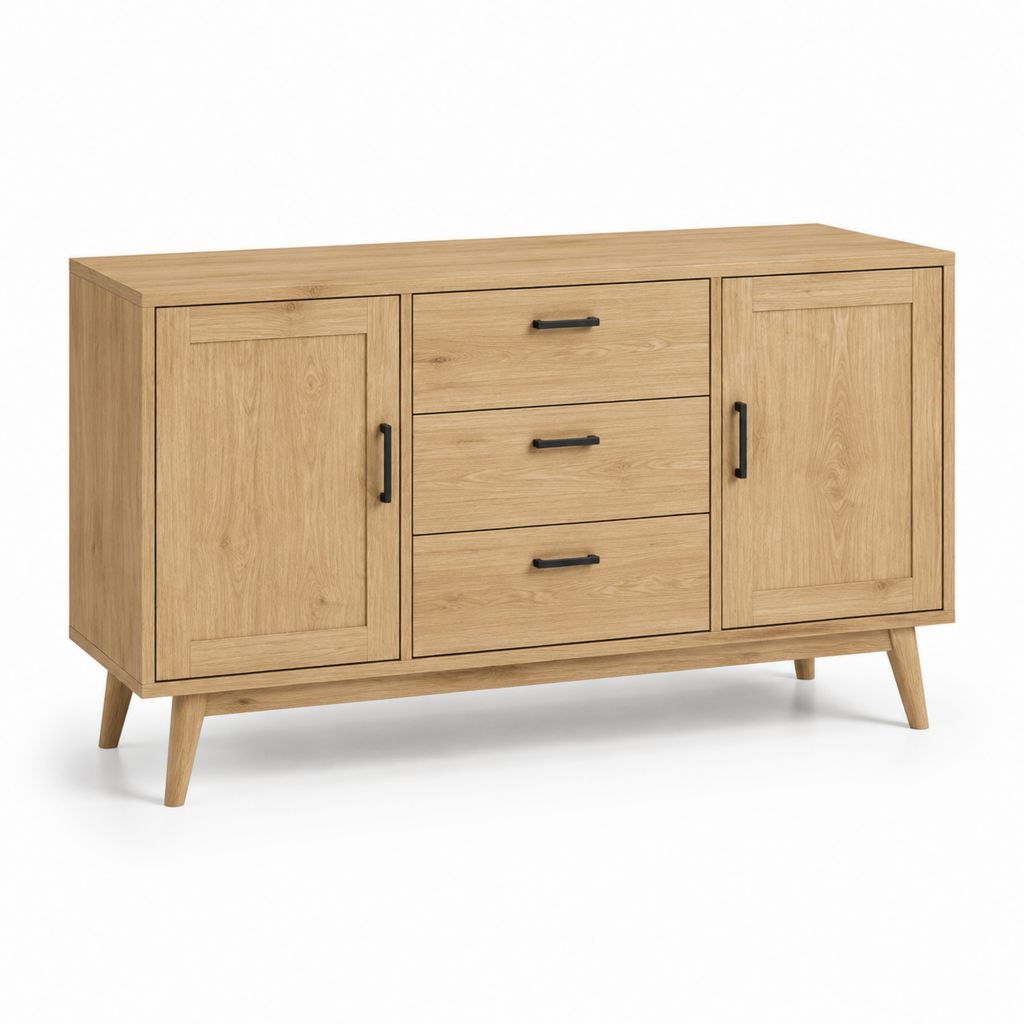 Credenza da sala da pranzo rovere rettangolare con 2 ante e 3 cassetti 140 x 40 x 85 cm