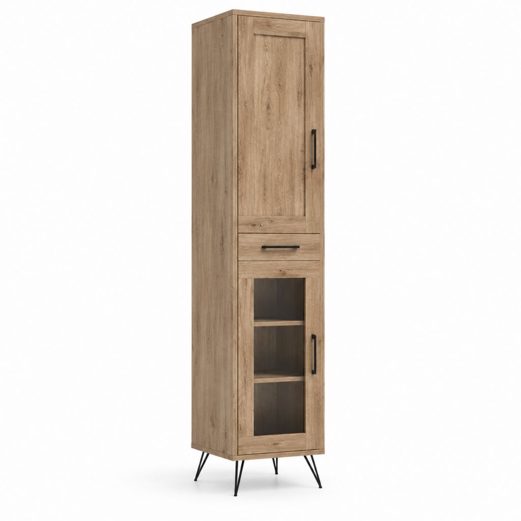Vetrina alta 2 ante con cassetto rovere 60 x 40 x 190 cm