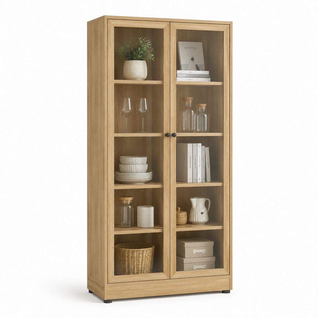 Vetrina da soggiorno a 2 ante rovere con vetro temperato 80 x 40 x 180 cm