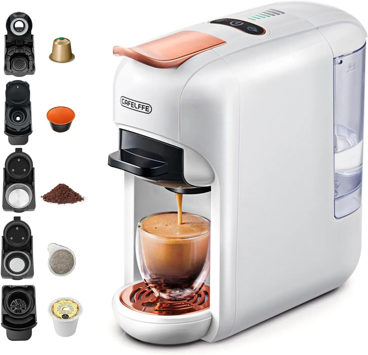 Macchina da caffè, 1450 W, CAFELFFE MK-606 originali/DG/44, compatibile con K Cup/NES mm ESE in polvere, 7 misure