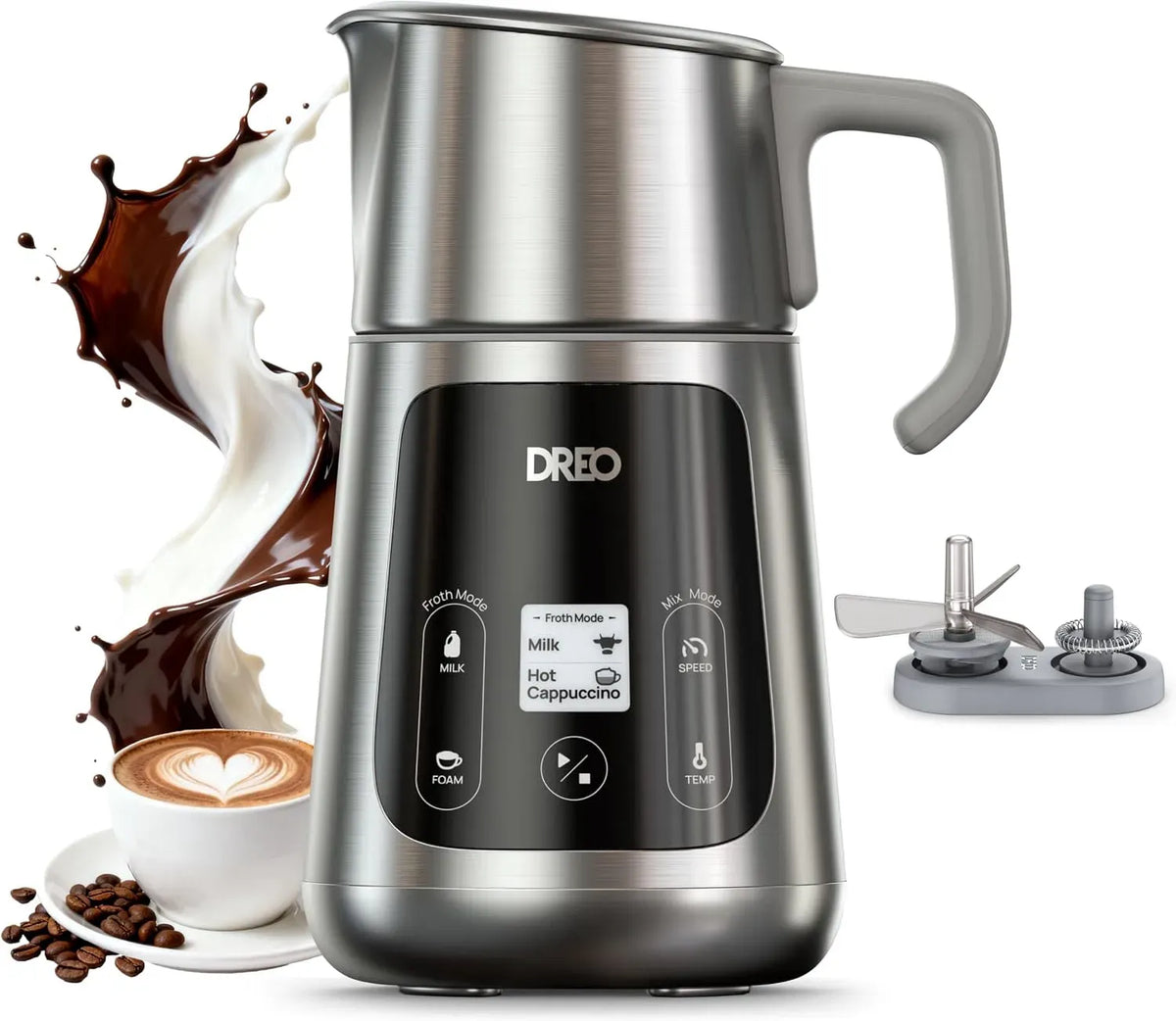 Montalatte, cappuccinatore, DREO All-in-1, Oltre 30 Bevande, Display LED, Cappuccino