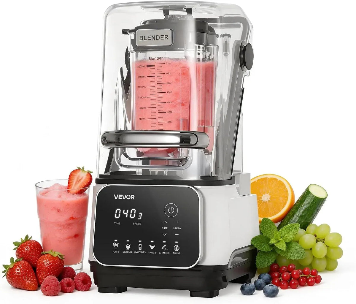 VEVOR Frullatore, 2 L, 2200 W, 6 programmi, bianco, 6 Programmi Preimpostati