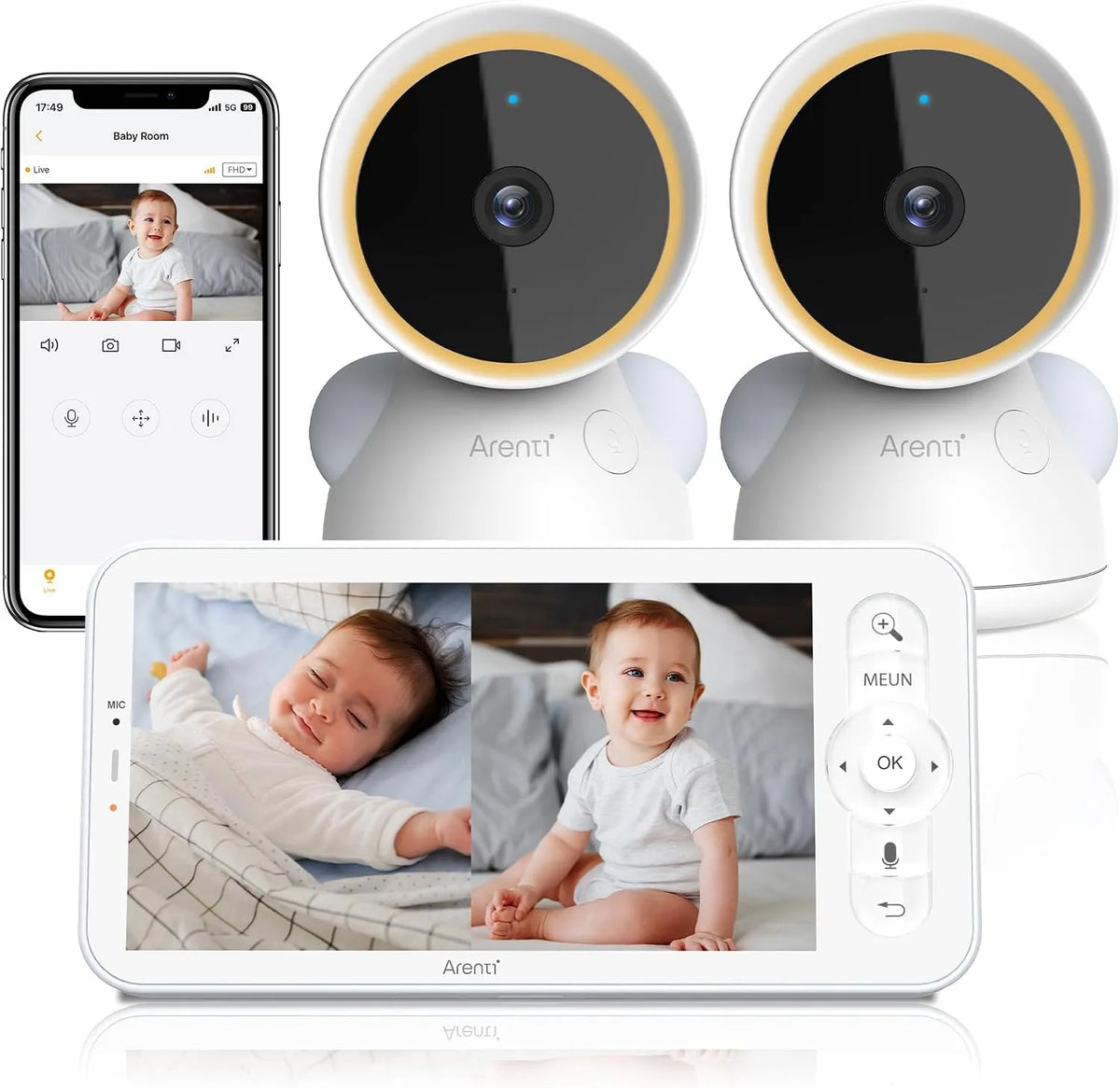 Monitor, ARENTI, 2 zone di temperatura, schermo per PC, 2K Baby Monitor 2 Telecamere
