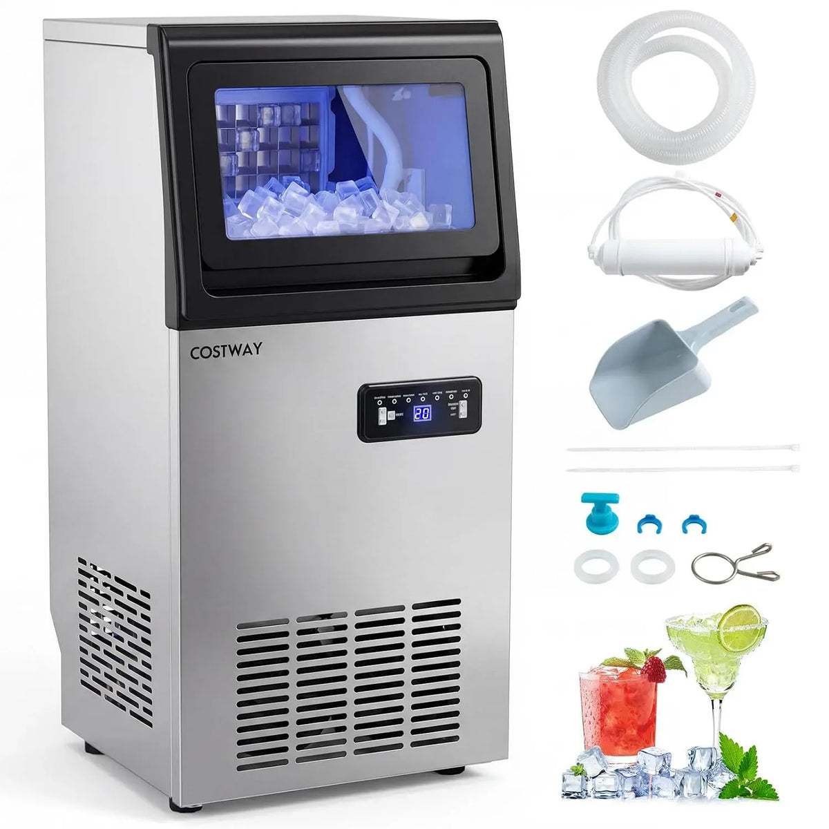 50kg/24h Macchina per Ghiaccio, 50 kg, professionale, per Ghiaccio Commerciale 50kg/24h, COSTWAY