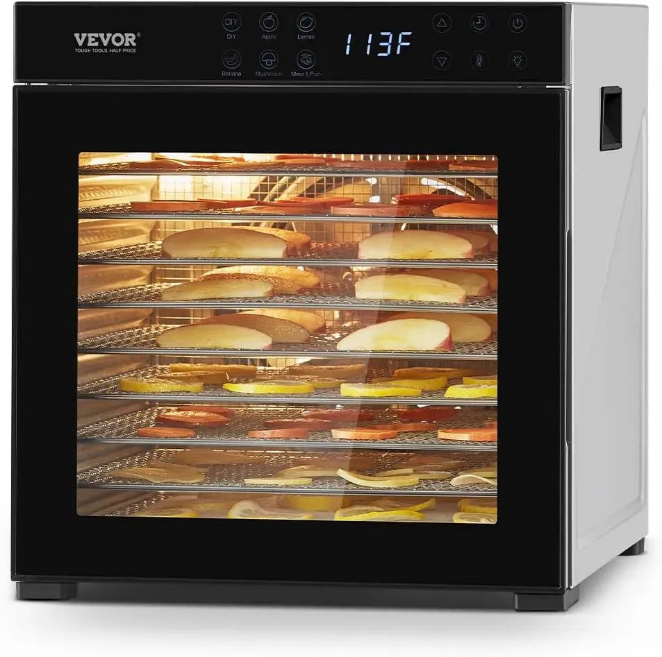 VEVOR Asciugatrice, 1000 W, timer, acciaio inox, 10 Vassoi in Acciaio Inox