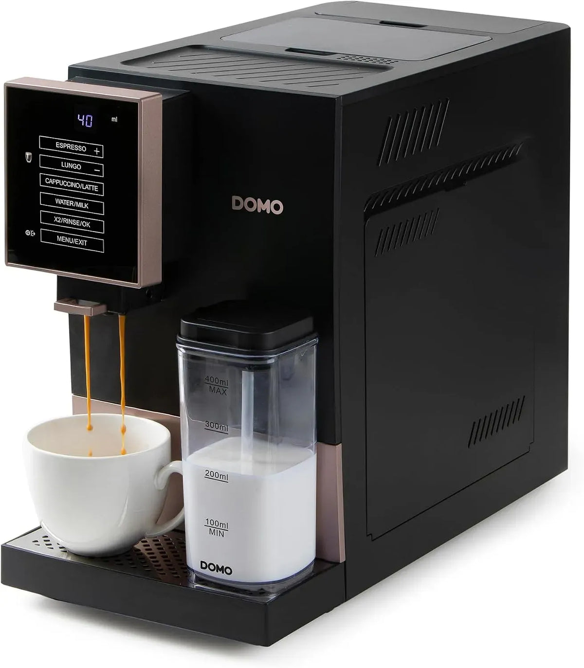 Montalatte, 1,1 L, cappuccinatore, DOMO DO743K, touch, nero, Pompa a pressione italiana 19 bar, Touch screen