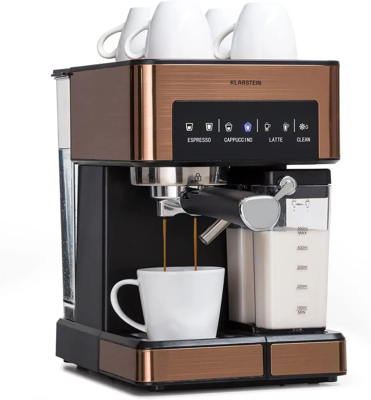 Klarstein Montalatte, 1.8 L, 1350 W, cappuccinatore, acciaio inox, Macchina Caffe Barista da 20 Bar, Caffè Macinato e Cappuccino