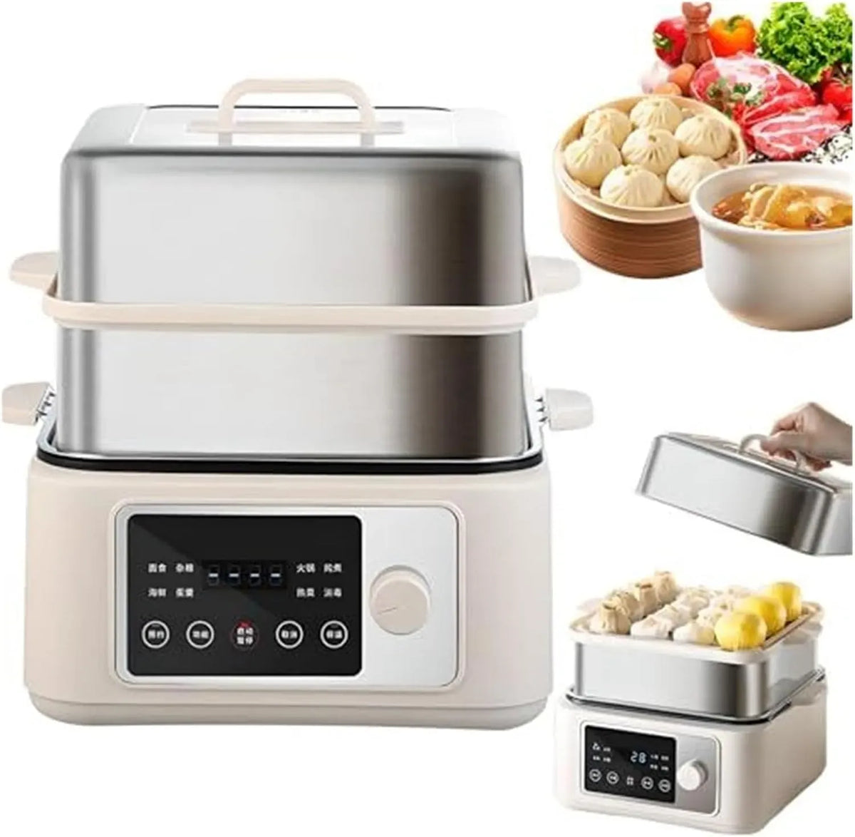 8L-16L 24h 8 preset automatici, Vaporiera elettrica per alimenti, per cestini impilabili in acciaio inox per una cucina sana, capacità 8L-16L, timer