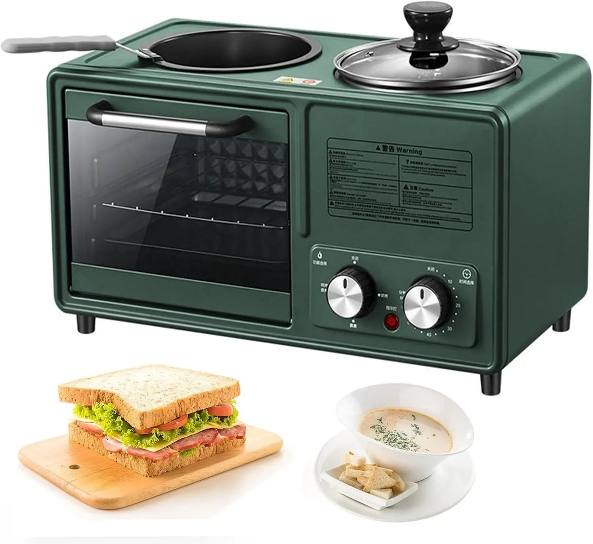 Pentola e padella, 1600 W, rivestimento antiaderente, Macchina per la colazione 4 in 1