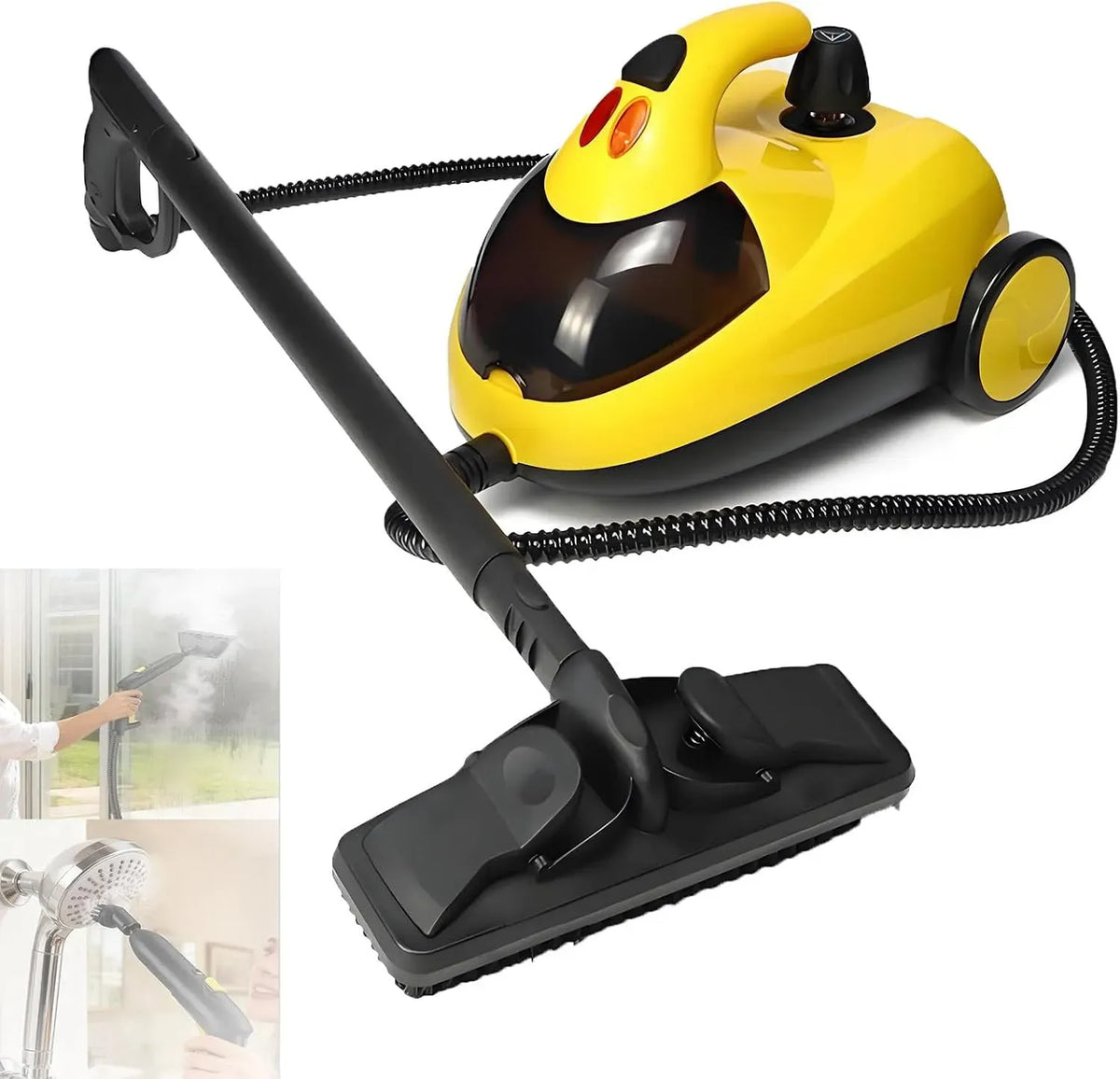 Pulitore a vapore, 1,5 L, portatile, ampio serbatoio, uso su pavimenti, cucina, auto, finestre e divano, Vapore Ad Alta Temperatura di 230 °F
