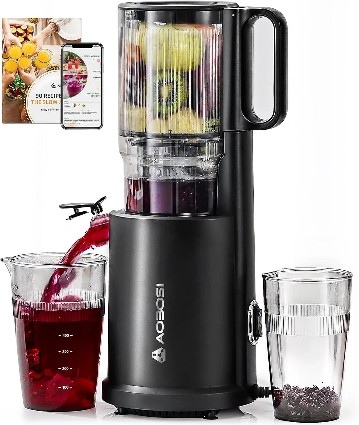 Estrattore, juicer, Filtro, 1,5 L, 200 W, 135 MM, per Frutta e Verdura Intere, AOBOSI