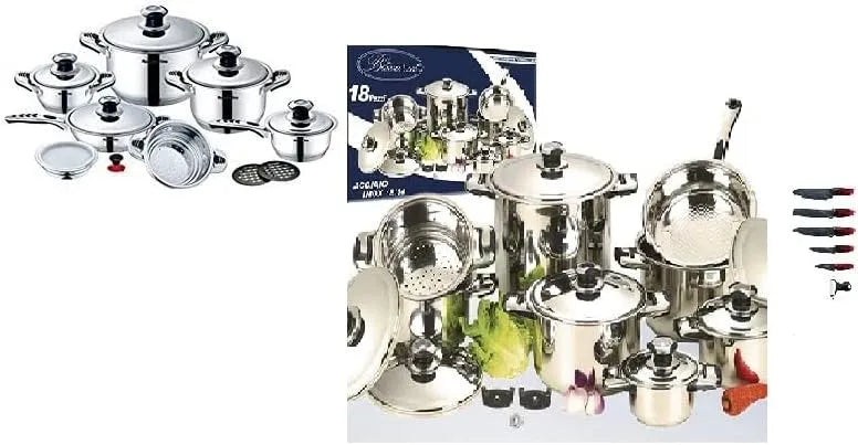 set di pentole e padelle, Batteria, acciaio inox