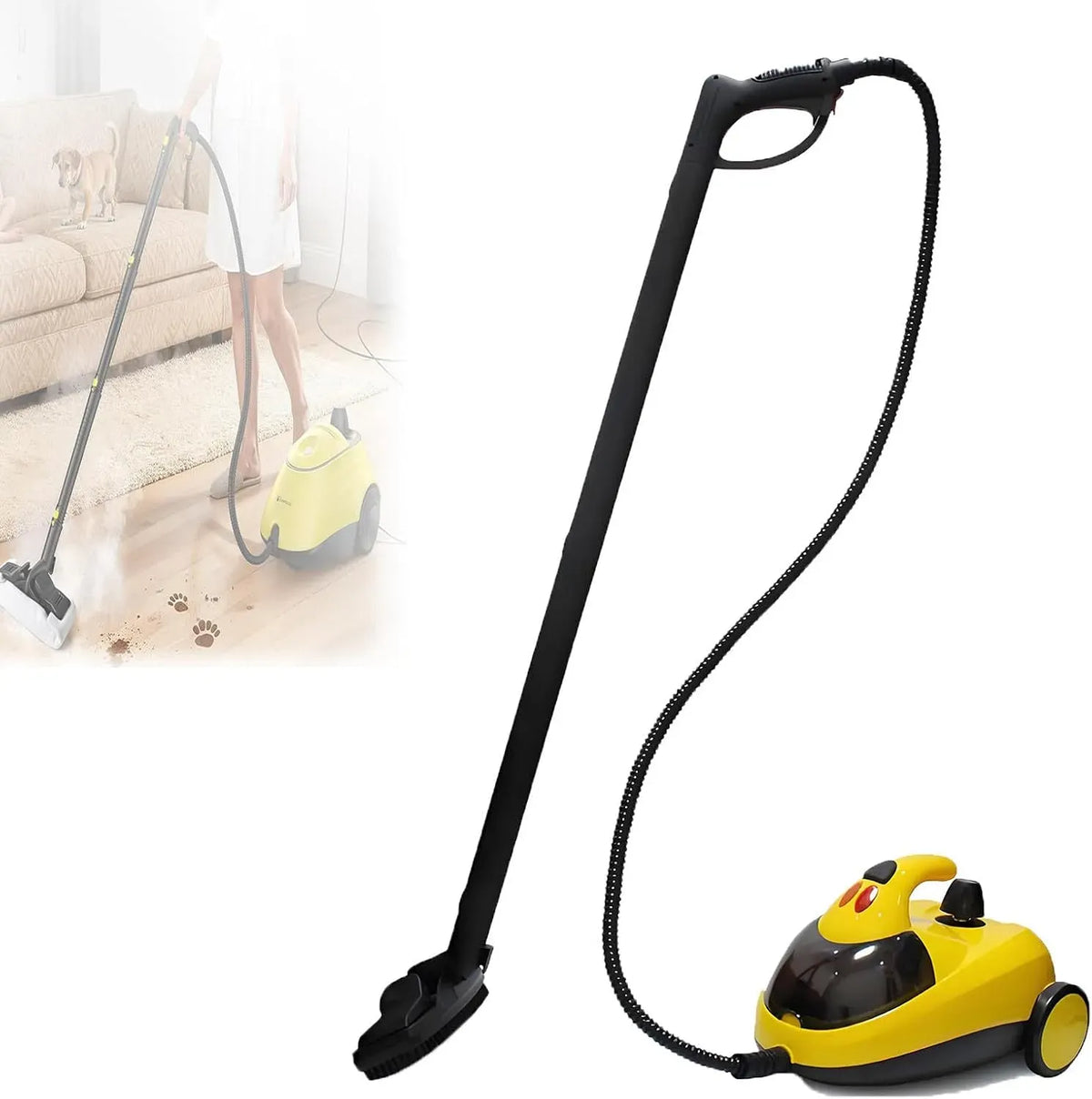 Pulitore a vapore, 1,5 L, vapore pressurizzato, portatile, ampio serbatoio, uso su pavimenti, cucina, auto, finestre e divano
