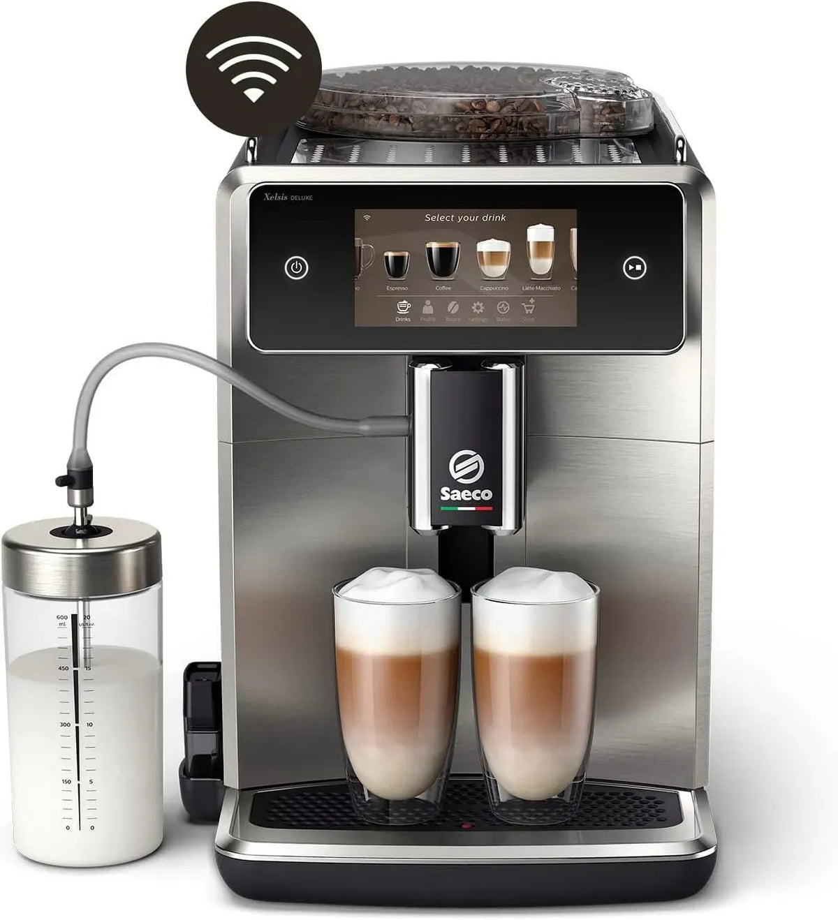 Saeco SM8785/00 Macchina da caffè automatica, touch, Wi-Fi, pannello IPS, Display Touch Intuitivo 5', Macinacaffè in Ceramica, 22 Bevande