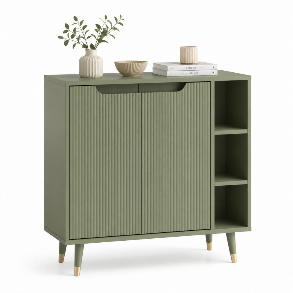 Credenza da sala da pranzo verde in MDF rettangolare con 2 ante e ripiani 120 x 40 x 100 cm