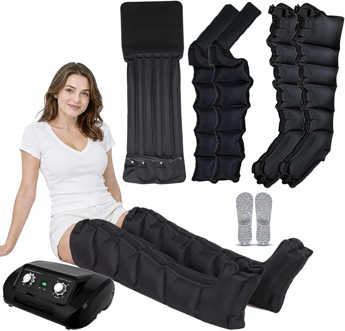 L 2 gambe+2 Pressoterapia, dispositivo pressoterapia per gambe, nero, per Casa Gambe 6 Camere