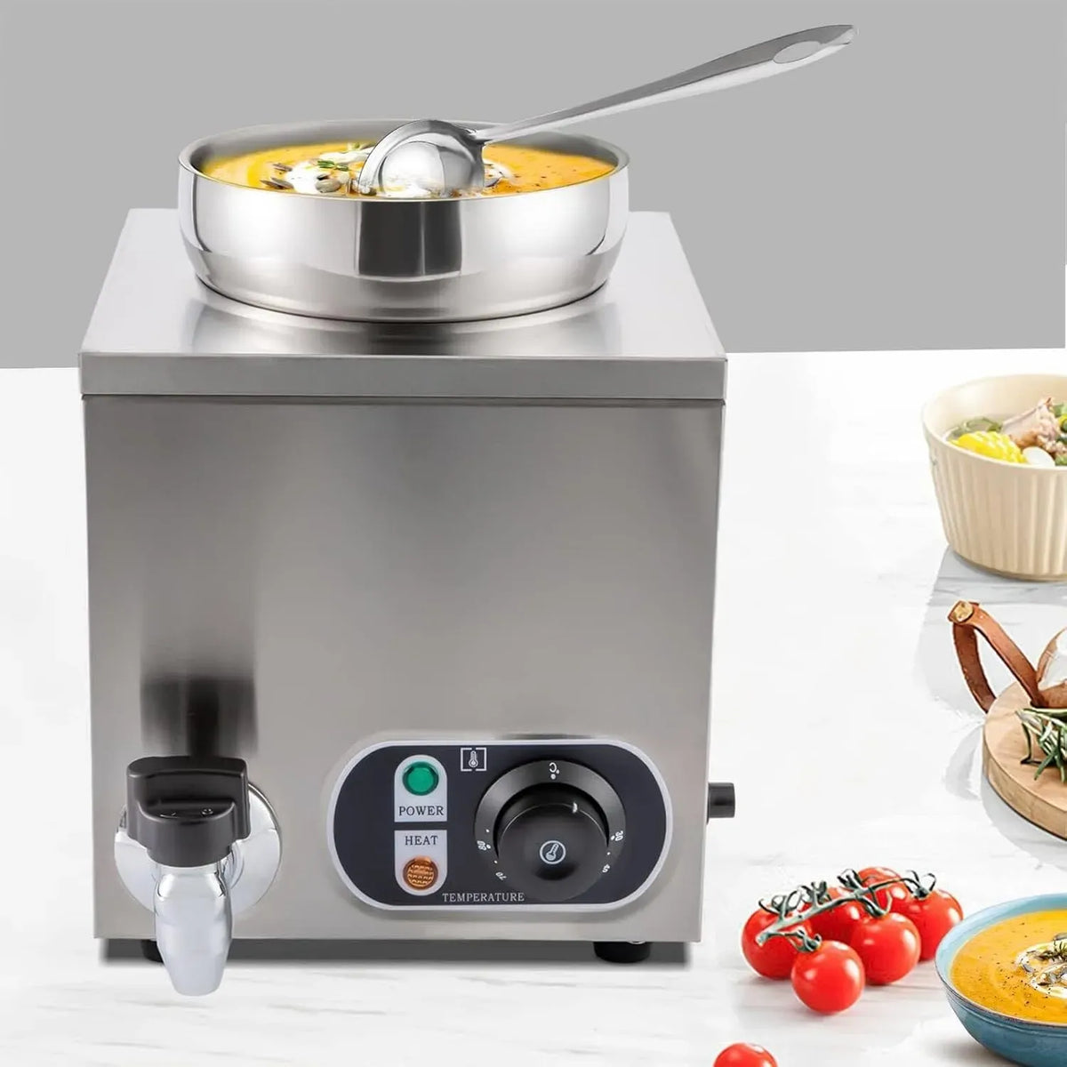 Pentola e padella, professionale, 2 zone di temperatura, acciaio inox, Scaldazuppa Elettrico Commerciale da 4 l/4,2 QT