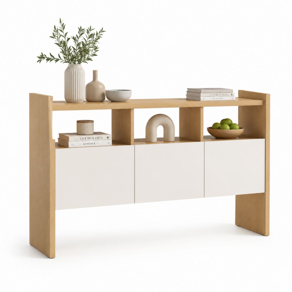 Credenza alta da sala da pranzo rovere e bianco in pannelli truciolari 140 x 40 x 110 cm
