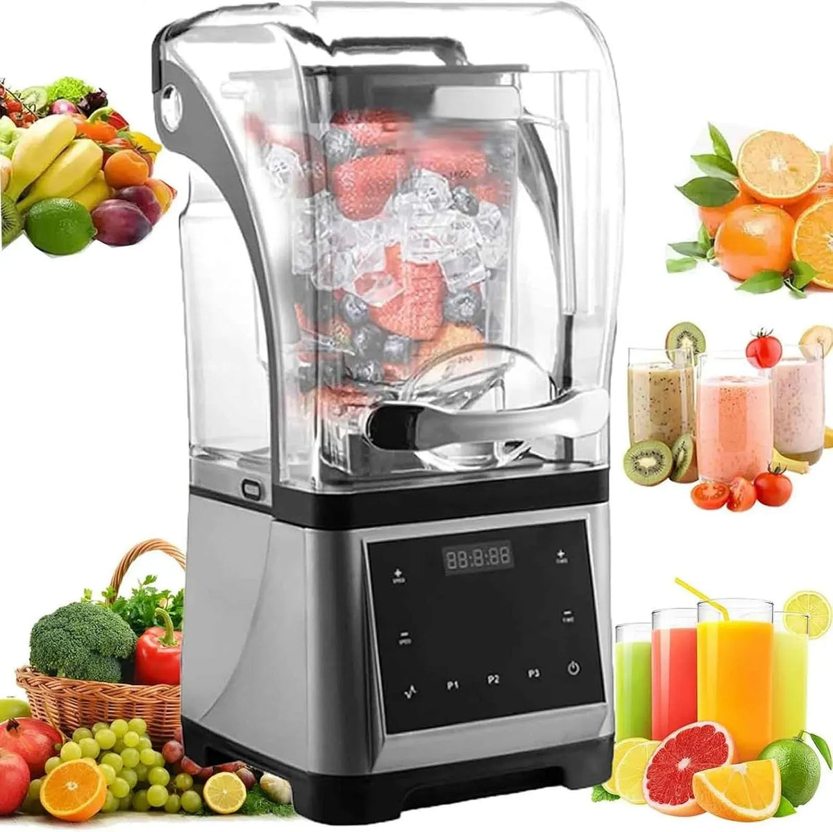 Frullatore, 1,6 L, 2200 W, professionale, mixer da cucina, macchina for ghiaccio professionale da banco da 2200 W con schermo insonorizzato