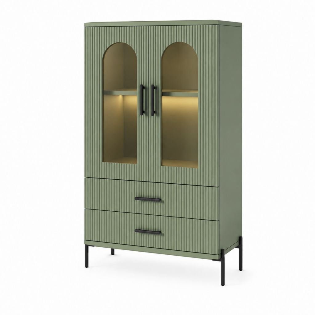 Vetrina credenza verde salvia in MDF con vetro 90 x 40 x 180 cm