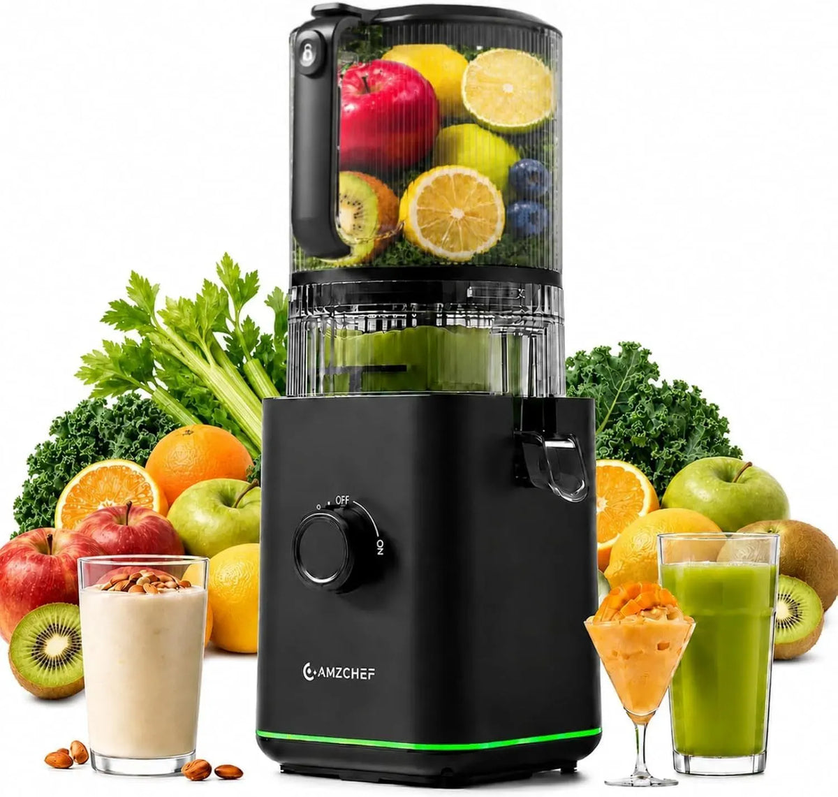estrattore di succo e spremiagrumi, 2,5 L, 155 mm, per Famiglia e Colazione, AMZCHEF