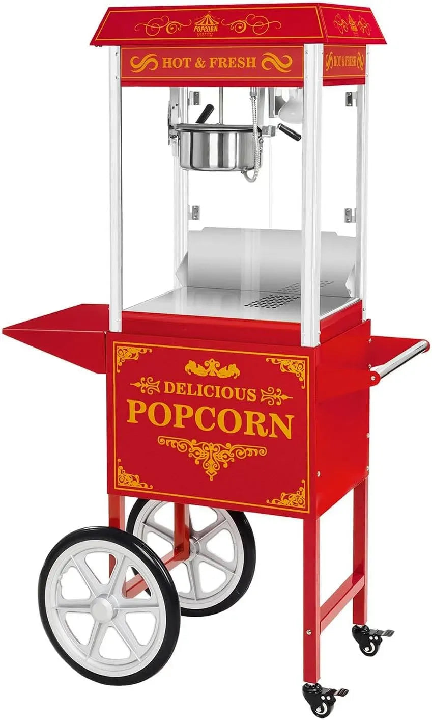Macchina per popcorn, 1500 W, ristorazione, rosso, per popcorn con carretto