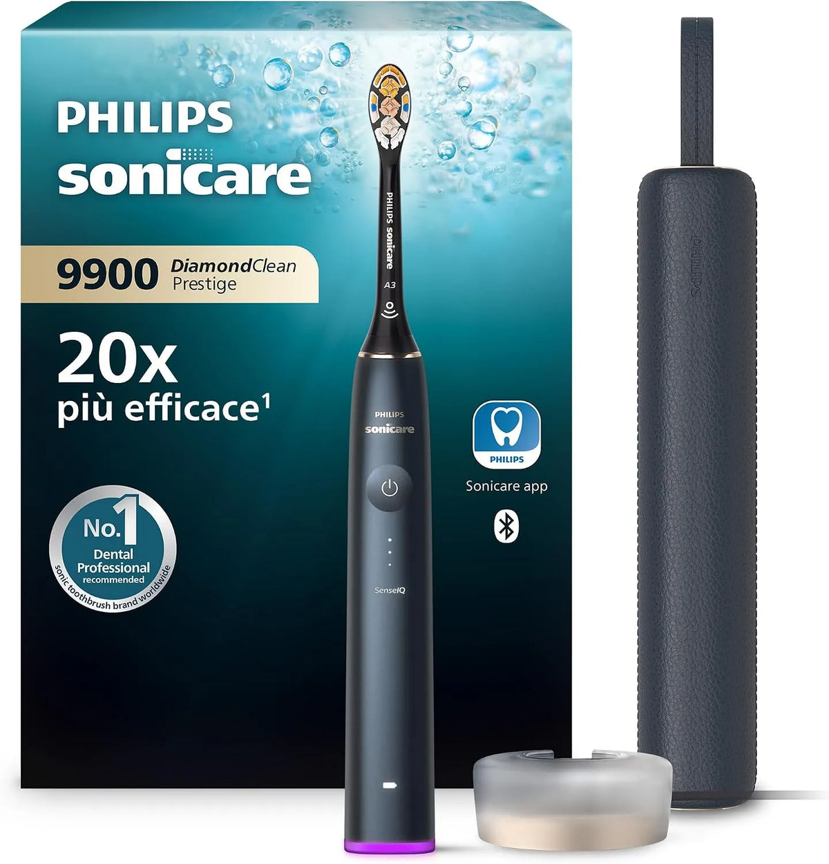 Philips HX9992/12 Sonicare DiamondClean Prestige 9900, Spazzolino elettrico sonico dotato di 1 testina Premium All-in-One A3 e custodia di ricarica