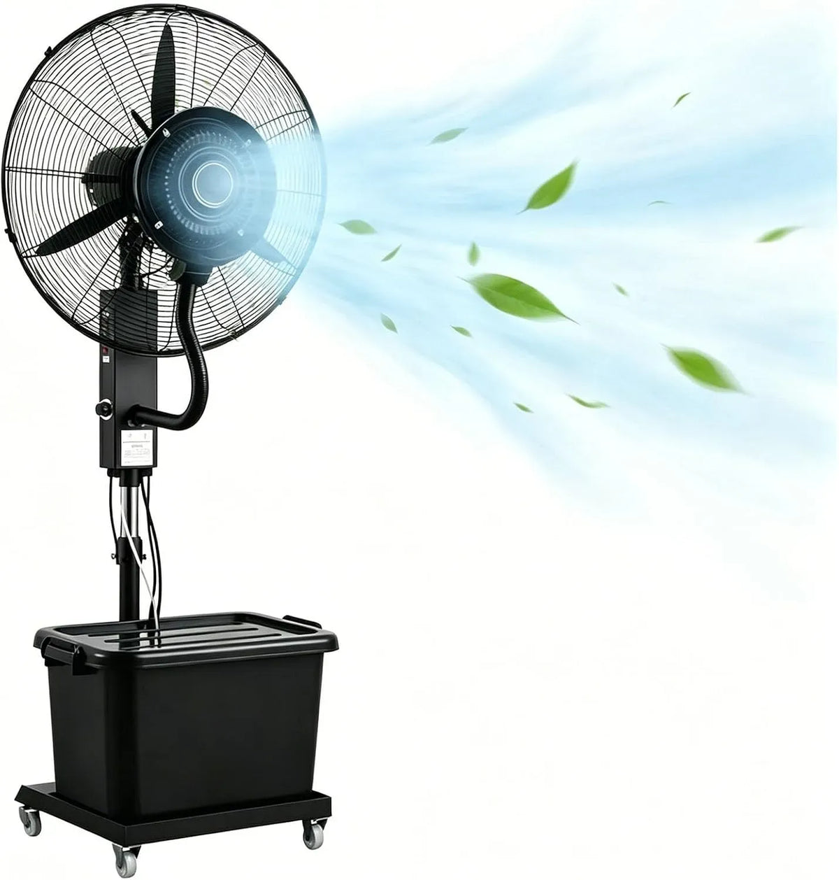 Ventilatore 81cm/32in, 200cm, 42 L, esterno, industriale, 3 velocità, oscillazione, Altezza Regolabile 160‑200cm, Oscillazione 90°