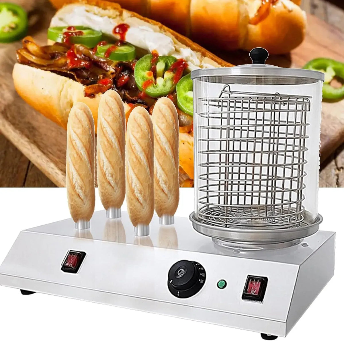 4sticks Macchina per Hot, professionale, acciaio inox, 3 Pezzi, per Hot Dog Professionale per Alimenti