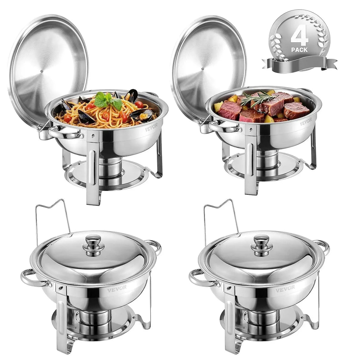VEVOR Dispenser, 4,7 L, ristorazione, funzione riscaldante, argento, per Buffet con 4 Padelle Full Size Dispenser di Calore R