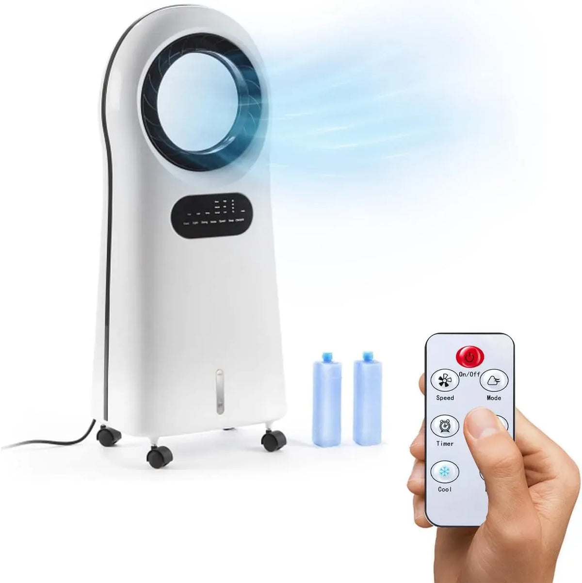 Wintem HURRICANE, Timer, Raffrescatore Senza Pale 100w con Telecomando, Serbatoio d'Acqua da 3,5L, Flusso d'Aria a 360°, Velocità e Modalità, 3,5 L