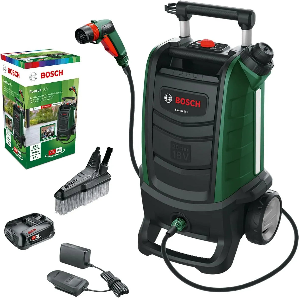 Bosch Idropulitrice, 18 V, esterno, pulitrice ad alta pressione, Idropulitrice per esterno a batteria Fontus 18V