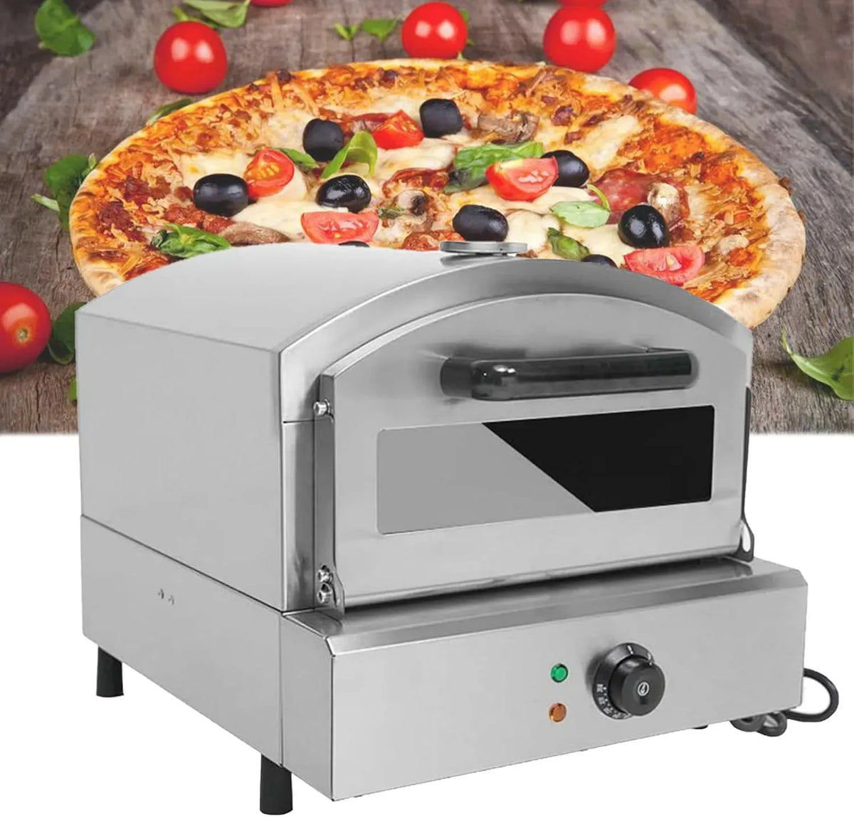 Forno elettrico per pizza, 12 pollici, 2000 W, esterno, acciaio inox, Pizzaiolo in Acciaio Inossidabile per Casa Ed Esterno