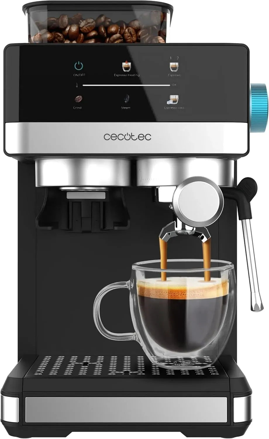 Cecotec Sicurezza, Caffè con Vapore, Macchine da Caffè Espresso Power Espresso 20 Grind, 1350W, 20Bar, Schermo Tattile, Macinacaffè, 2 Tazze, 1.7 L
