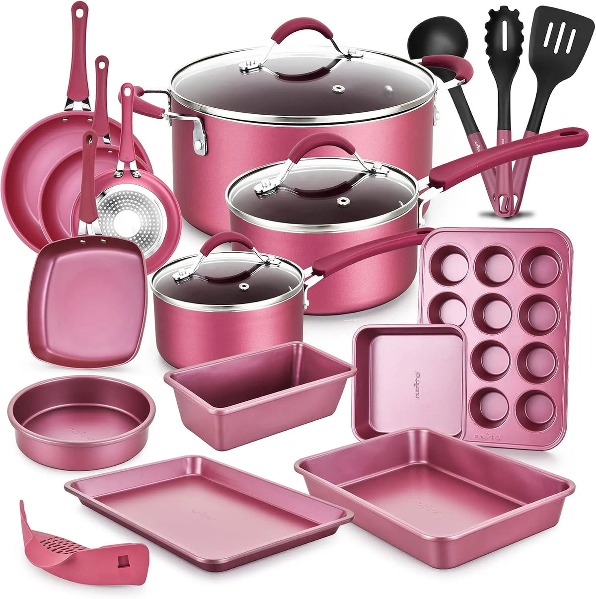 Forno elettrico per pizza, 20 Pezzi, forno da cucina, NutriChef Set Pentole e Padelle Antiaderenti in Ceramica con Coperchi e Utensili