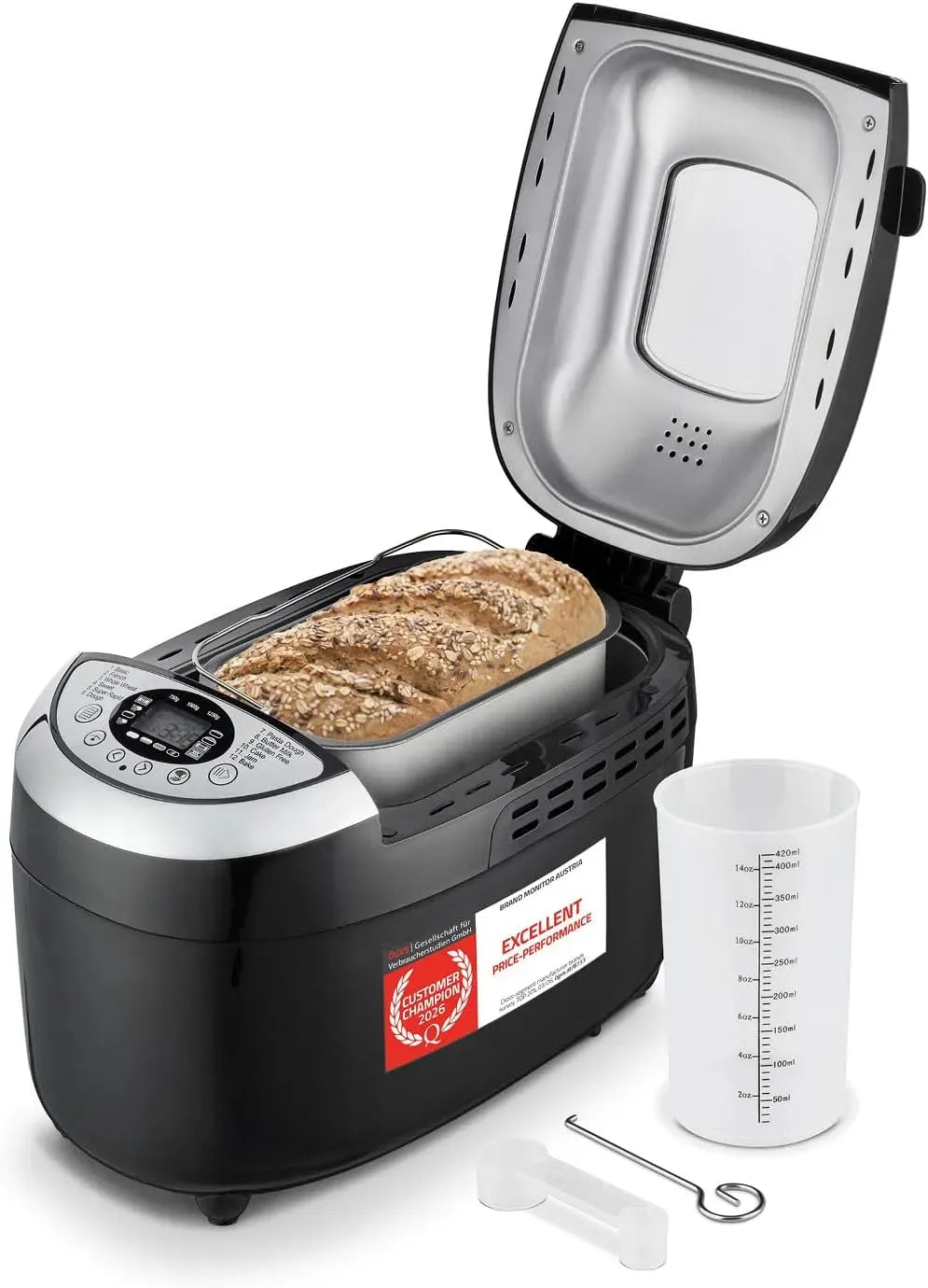 Macchina per il pane, 850 W, 12 programmi, 1250 g, panificatrice, TZS 700-1250g, timer, mantieni caldo, nero