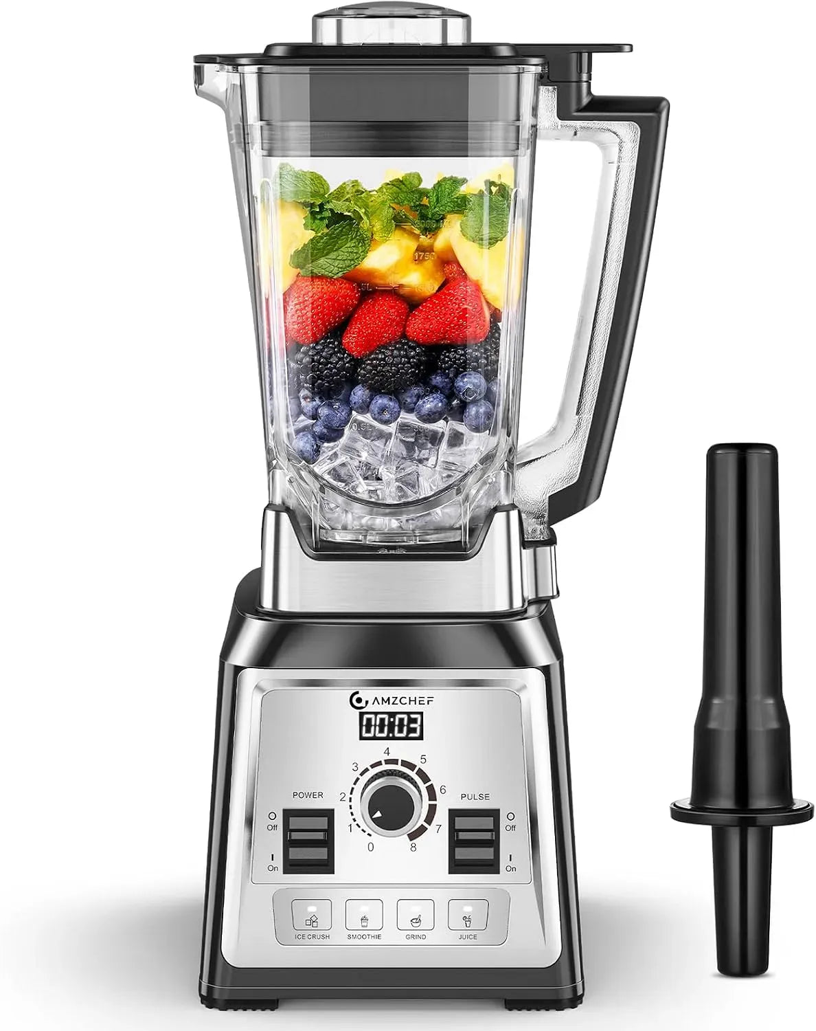 Frullatore, 2000 W, 4 programmi, AMZCHEF, professionale, acciaio inox, 25000 giri/min