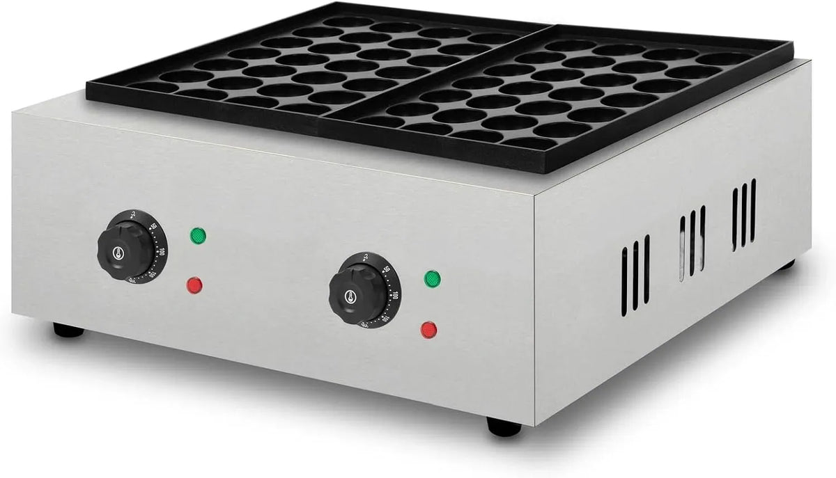 Padella grill, 4000 W, VERTES, ghisa, rivestimento antiaderente, 2 zone di temperatura, acciaio inox, 56 cavità rotonde, 2x Temperatura a 300 °C