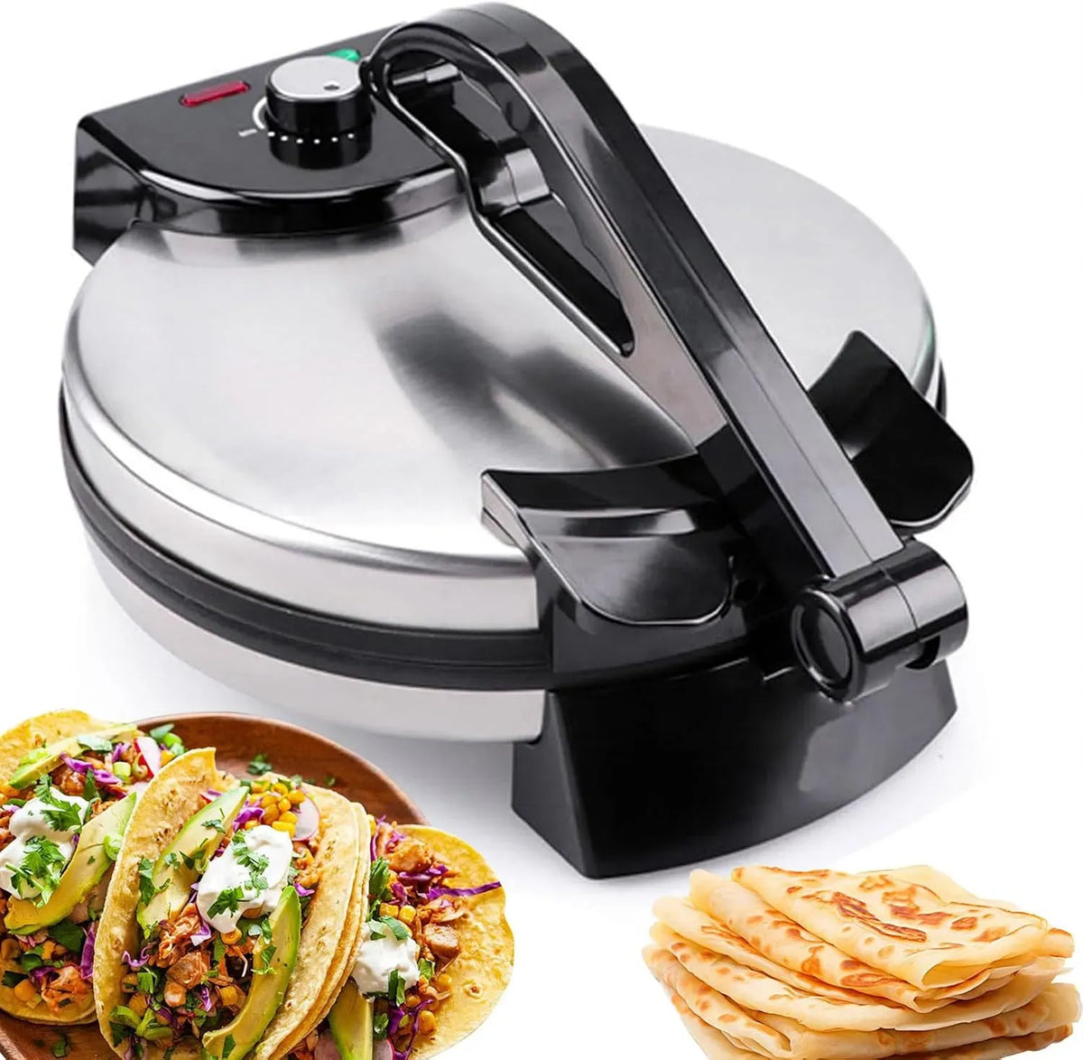 Macchina per Tortilla, Pressa, 10 pollici, 1800 W, pizza, rivestimento antiaderente, funzione riscaldante, per Tortilla Elettrica
