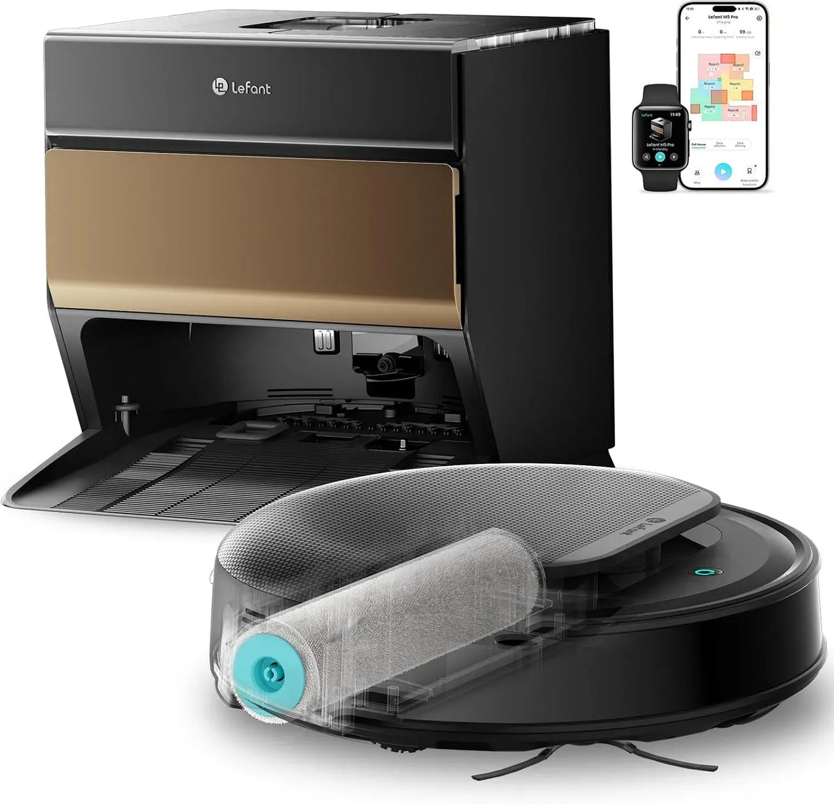 Lefant 120gg Robot aspirapolvere, 20cm, Lavaggio Acqua Viva 75°C + Asciugatura