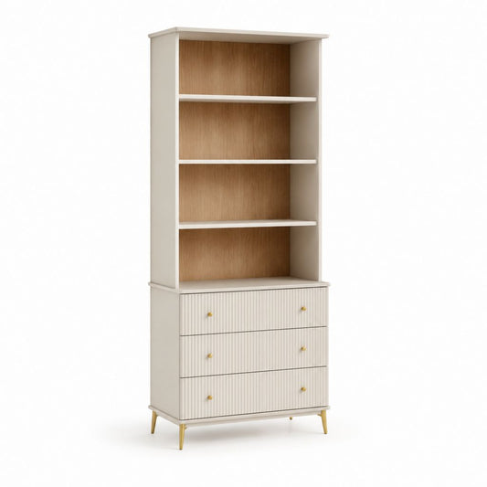 Libreria con cassettiera bianco e rovere in MDF 80 x 40 x 190 cm