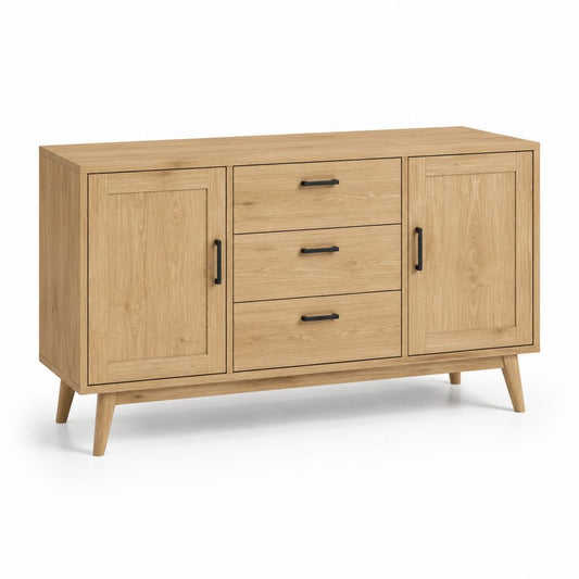 Credenza da sala da pranzo rovere rettangolare con 2 ante e 3 cassetti 140 x 40 x 85 cm