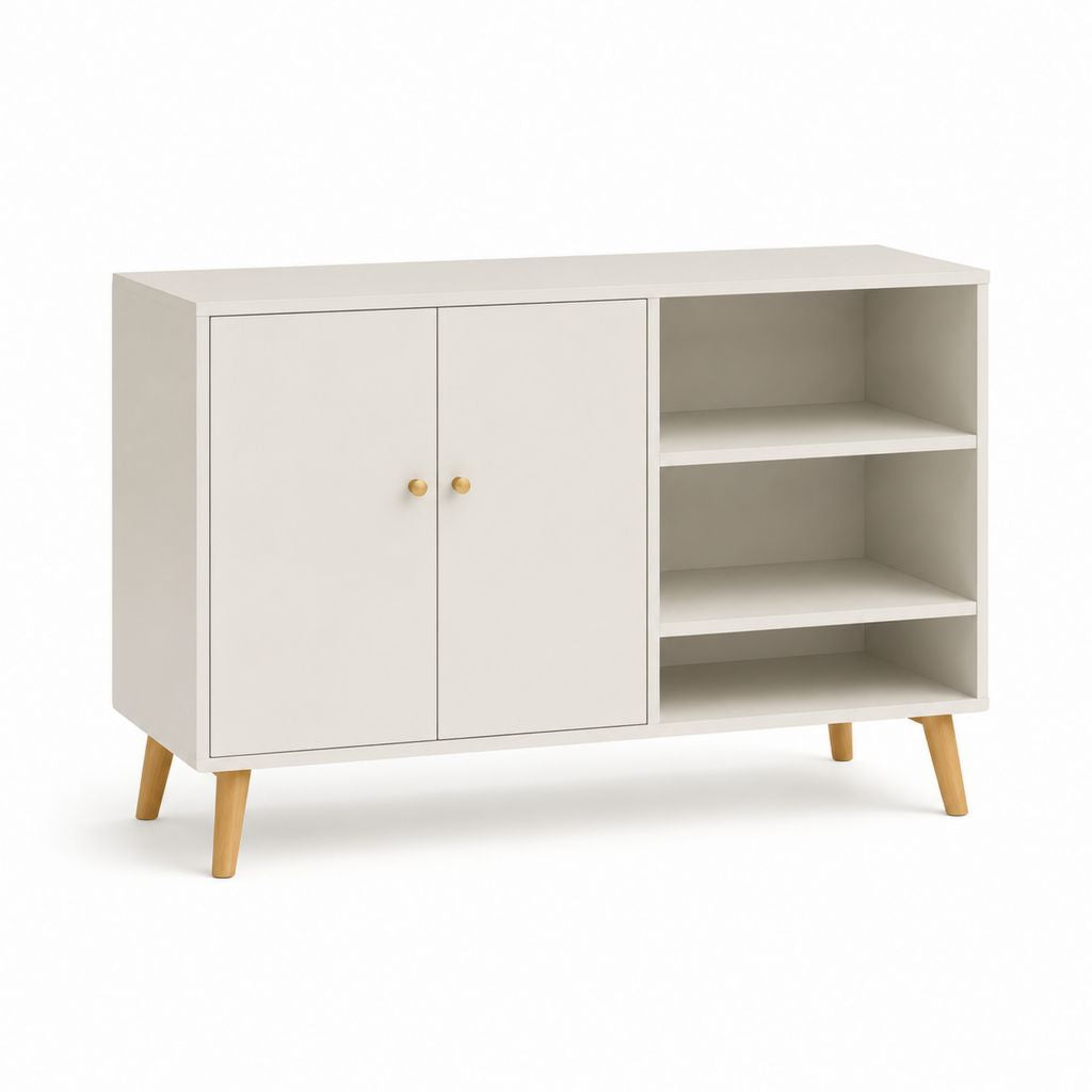 Credenza da sala da pranzo bianca in MDF con ripiani aperti 120 x 40 x 80 cm