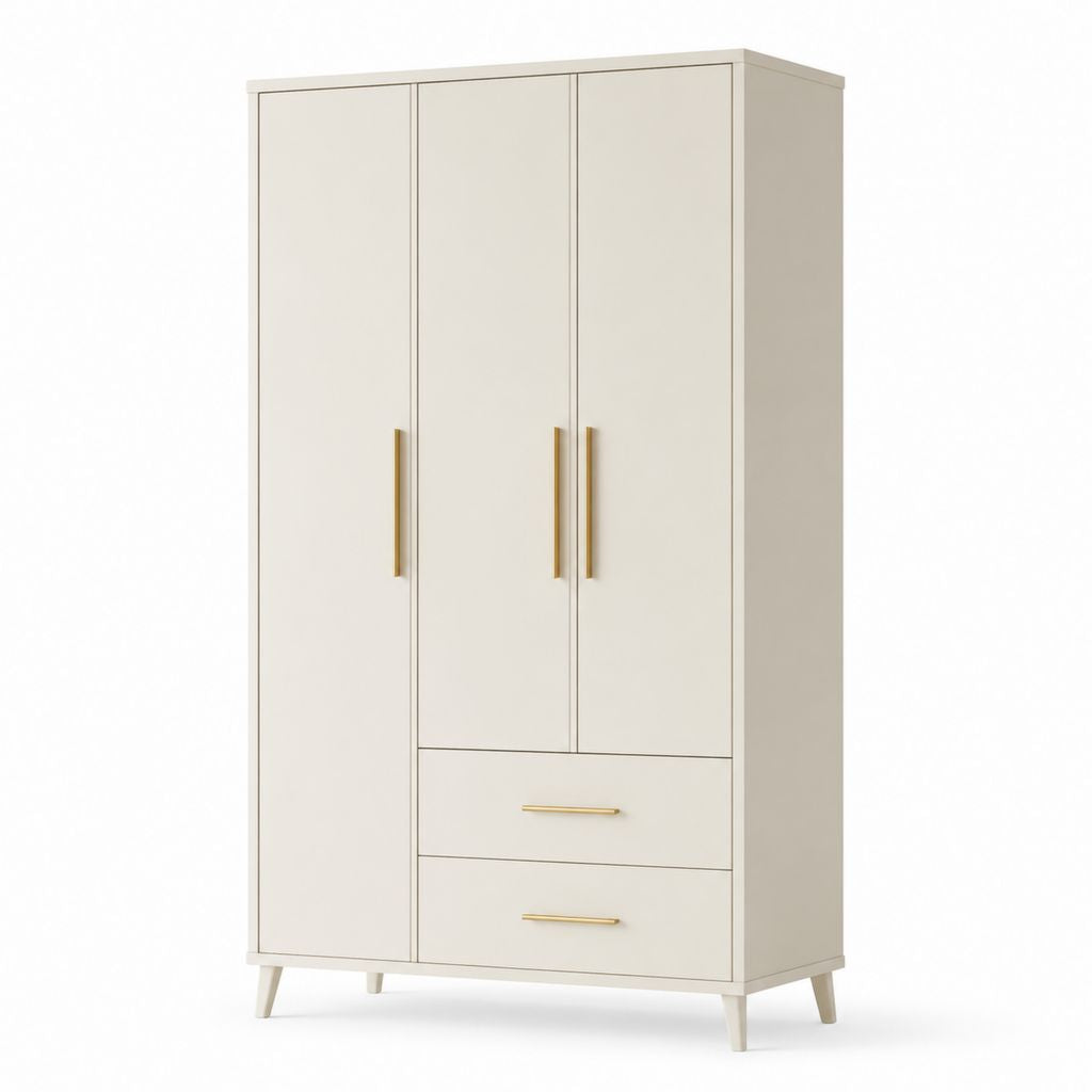 Armadio guardaroba 3 ante 2 cassetti bianco in MDF rettangolare 120 x 52 x 190 cm