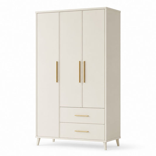 Armadio guardaroba 3 ante 2 cassetti bianco in MDF rettangolare 120 x 52 x 190 cm