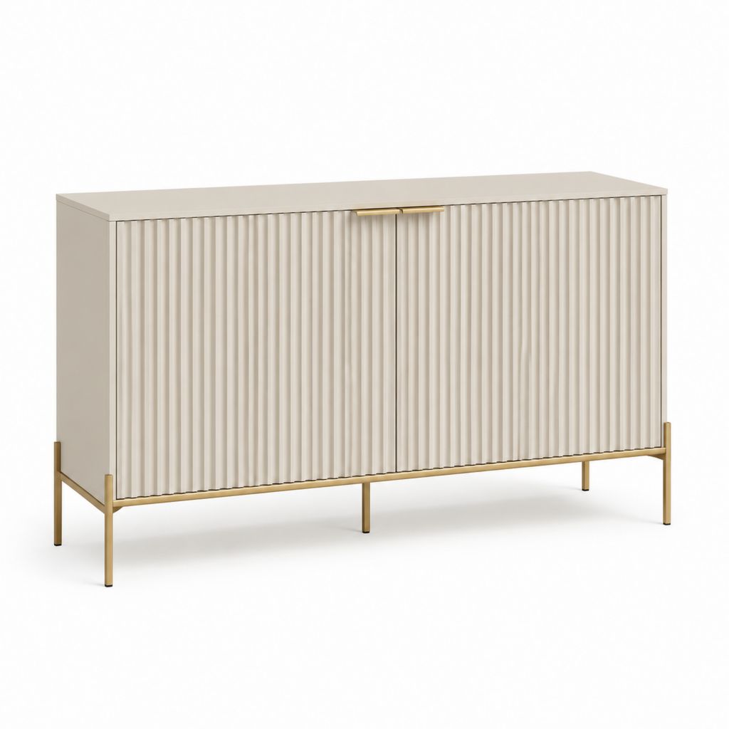 Credenza da sala da pranzo beige in MDF rettangolare con ante scanalate e struttura in acciaio 120 x 40 x 80 cm