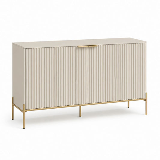 Credenza da sala da pranzo beige in MDF rettangolare con ante scanalate e struttura in acciaio 120 x 40 x 80 cm