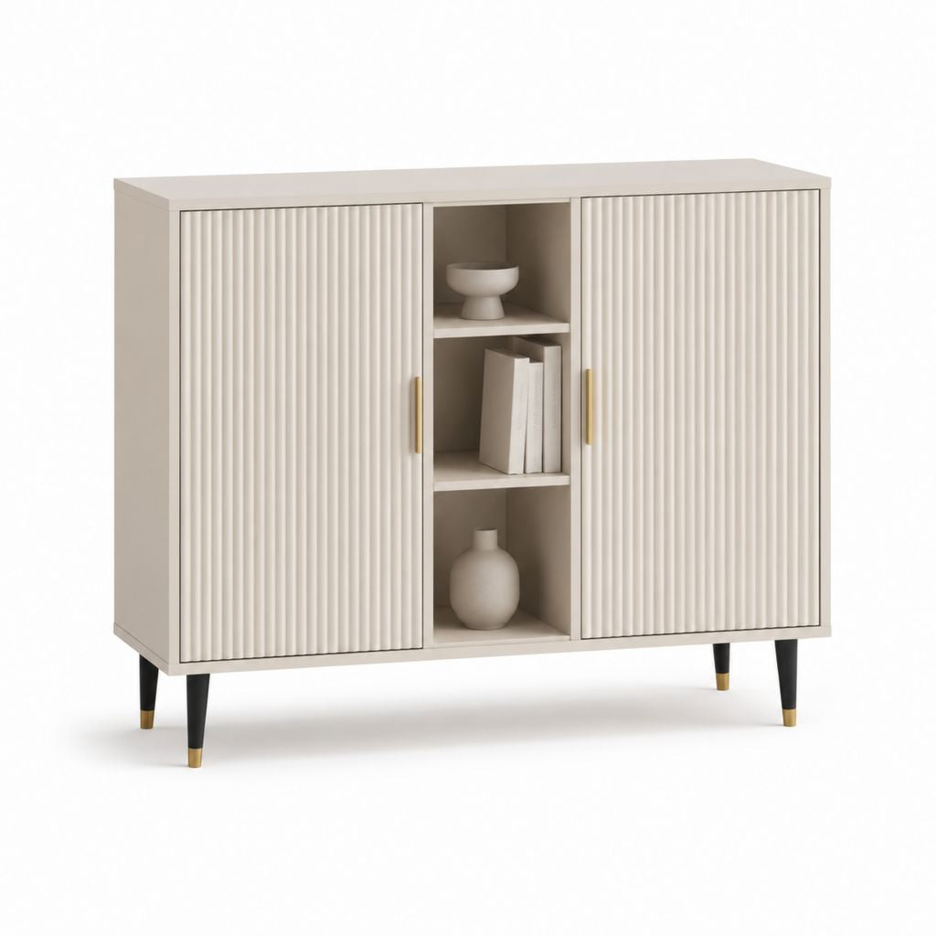 Credenza da sala da pranzo beige in MDF con ante scanalate 120 x 40 x 100 cm