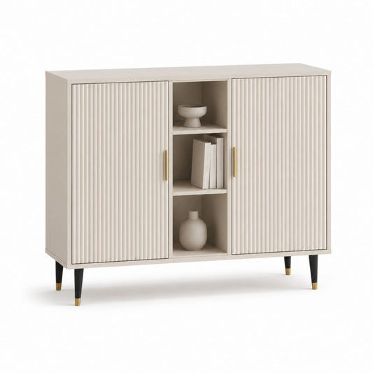 Credenza da sala da pranzo beige in MDF con ante scanalate 120 x 40 x 100 cm